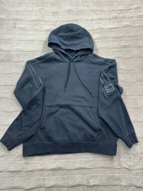 Adidas Originals Men's Black Distressed Hoodie with Three Stripe Detailing